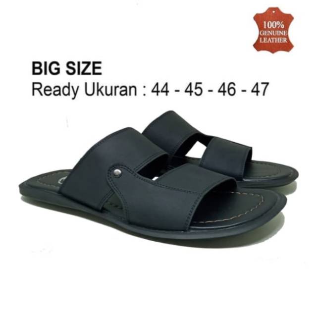 Sandal besar cowok ukuran 44-47 sendal pria slop kulit hitam sandal besar big size jumbo