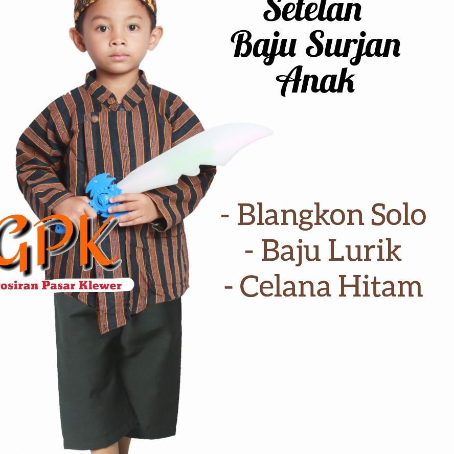 kebaya wanita ↝ SETELAN BAJU Surjan / Lurik Anak + BLANGKON Solo ㍼