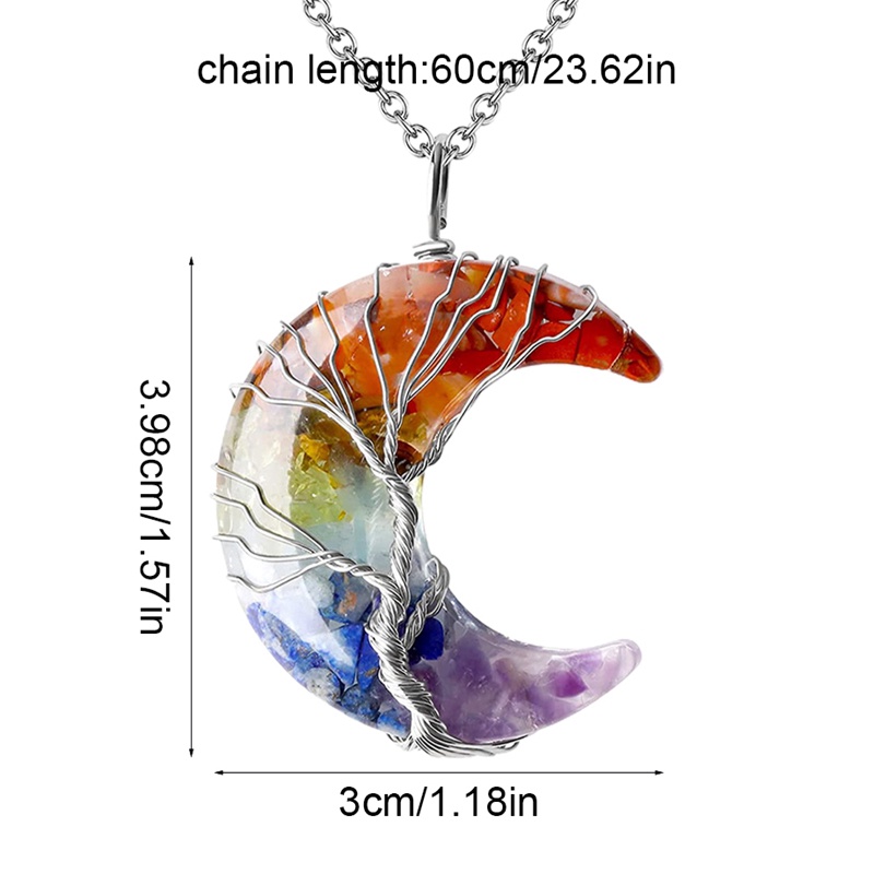 Kalung Choker Liontin Bulan Sabit + Batu Kristal Alami Untuk Wanita