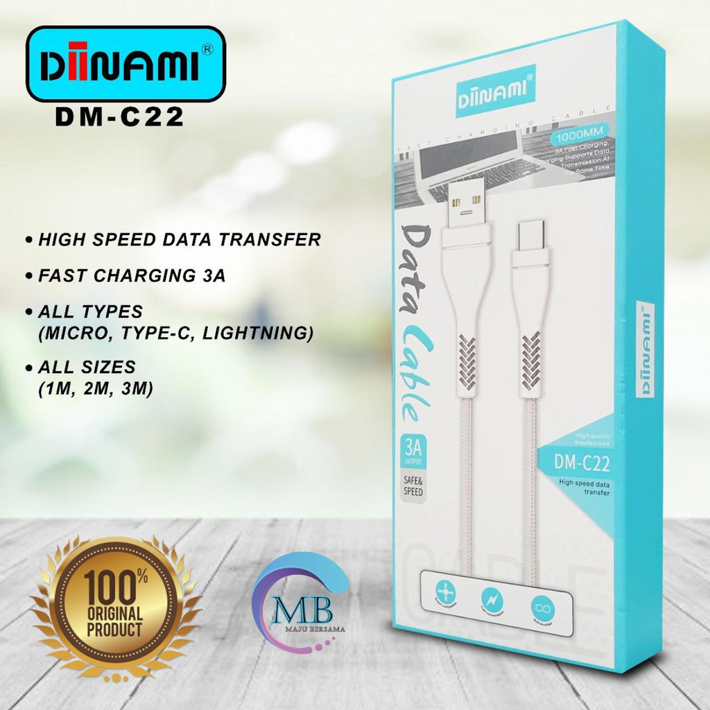 BM081 C22 DIINAMI Kabel data cable charger original ready Micro i Ph0ne tipe c 1 2 3 meter 3Amper MB686