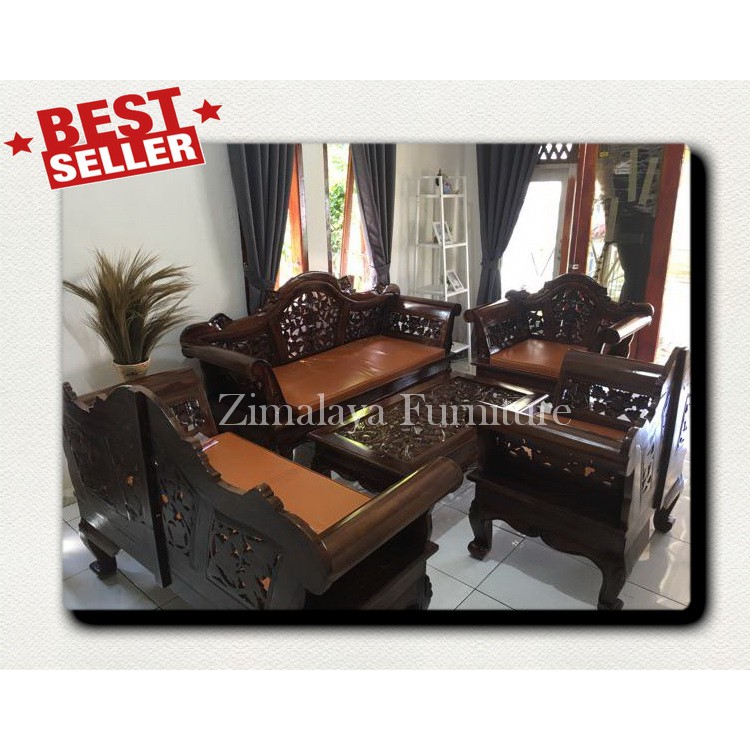 Kursi Tamu Ukir Model Madura Kaki Garengan Bahan Kayu Jati Mentah