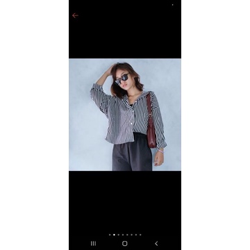 kemeja jumbo garis-Rijek garis hitam