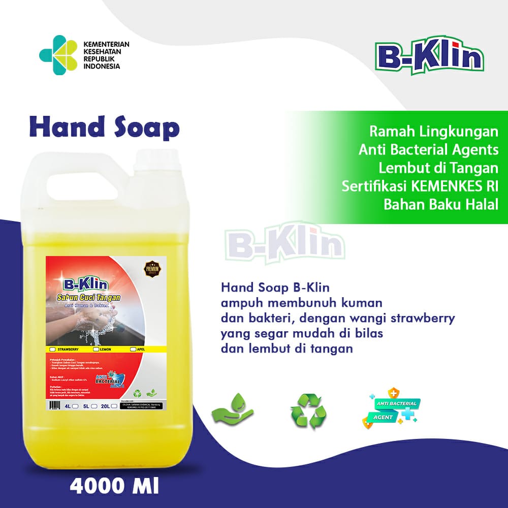 Sabun Cuci Tangan / Sabun Pencuci Tangan / Handsoap / Handwash | B-KLIN 4 LITER