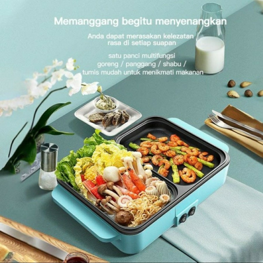 Barbeque Grill Pan Electric Hot Pot 2 in 1 Korea Jepang Panggangan