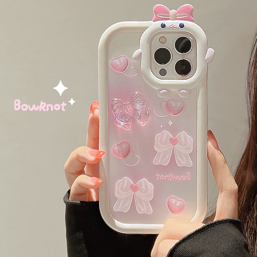 2 IN 1 Case Pelindung Transparan 3D Warna Gradasi Pink Untuk Iphone 11 12 13 14 PLUS PRO MAX