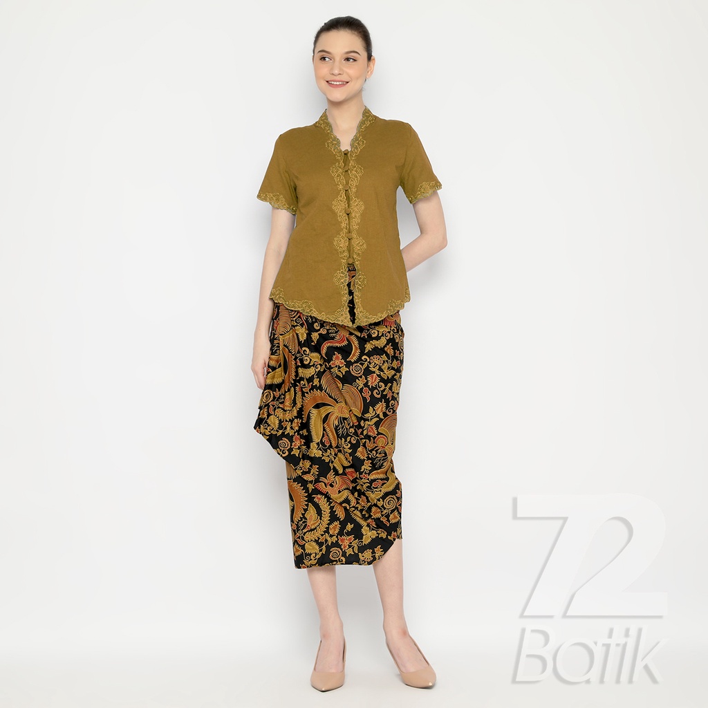 BATIK COUPLE MODERN Kemeja Rok Lilit Instan Batik Pria Lengan Pendek Premium Motif Burung Hitam 721083 CAP 72