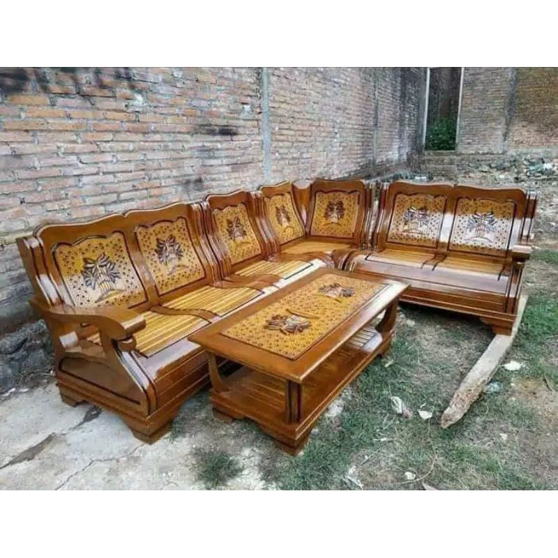 Kursi sudut tulang gajah full kayu jati / kursi pojok kayu jati