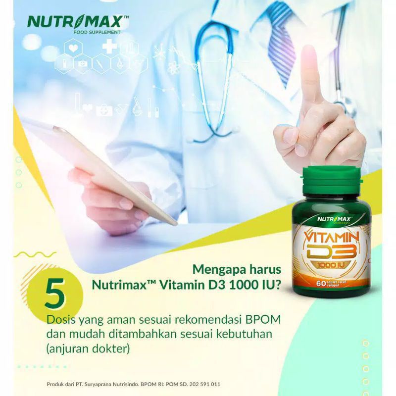 NUTRIMAX VITAMIN D3 1000 IU isi 60 || VIT D 1000IU IMUNITAS TUBUH NYERI TULANG KESEHATAN JANTUNG 60 TABLET