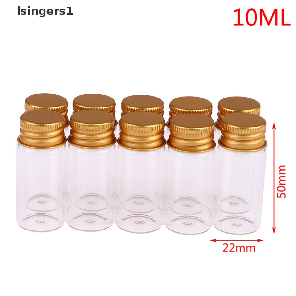 (lsingers1) 10pcs Botol Kaca Kecil 5 / 7 / 10 / 14 / 18 / 20ML Dengan Tutup