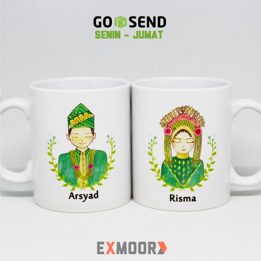 Mug Couple Pengantin Banjar Hijab untuk Kado Pernikahan