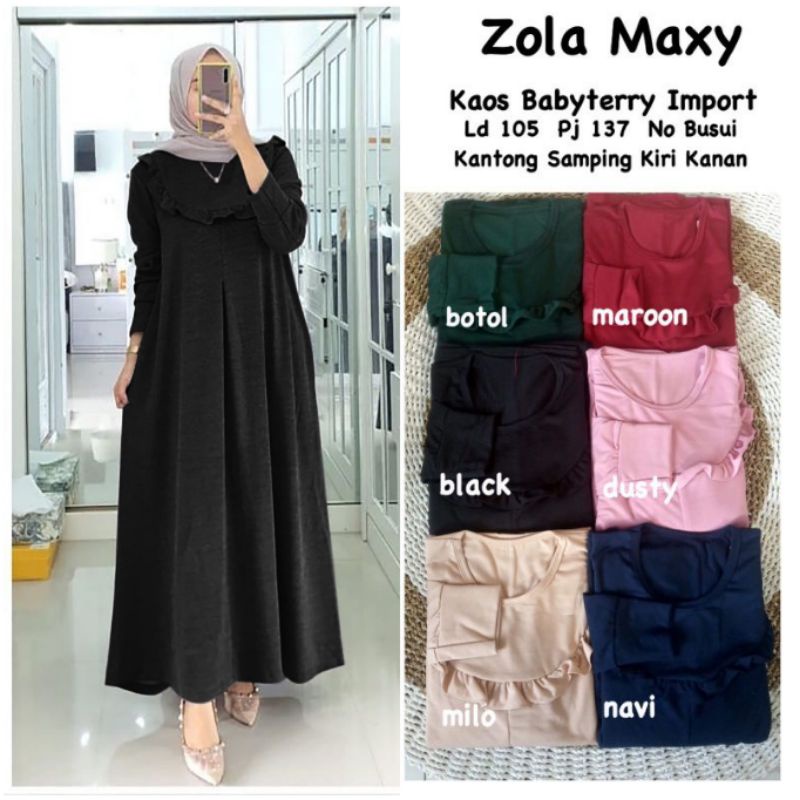 Zola Maxy - Gamis Babyterry Import LD105+ / Kantong Samping / R.26 - 277-6121