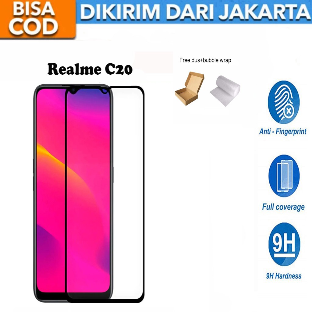 Tempered Glass Realme C20 Realme C20a Full Cover / Full Screen Protector Anti Gores