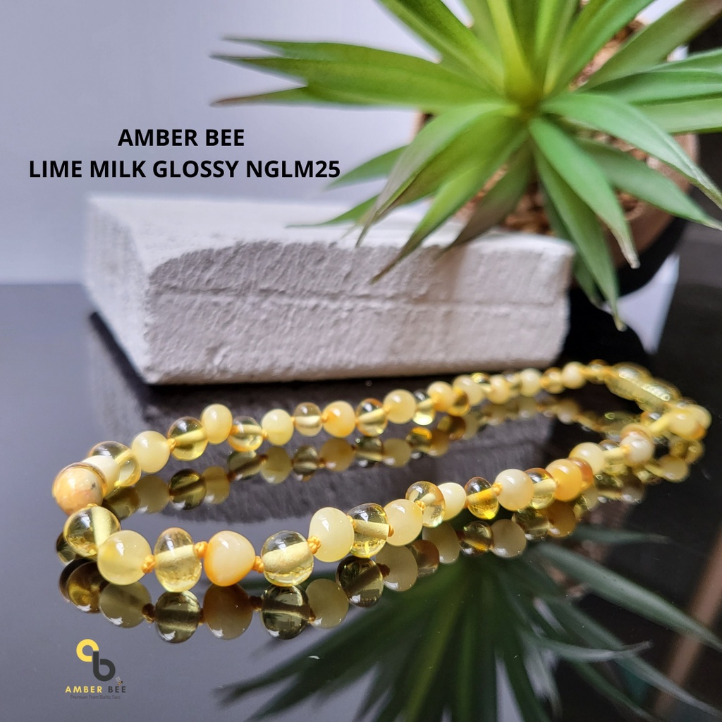 Kalung Gelang Amber Anak Premium Glossy Lemon Milk By Amber Bee NBGLM2577