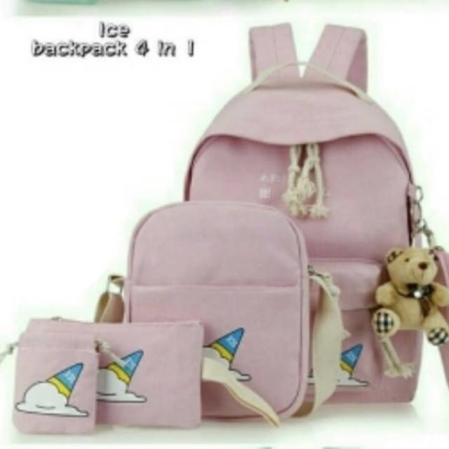 Ransel MURAH Anak satu set motif eskrim WALLS 4in1 kanvas