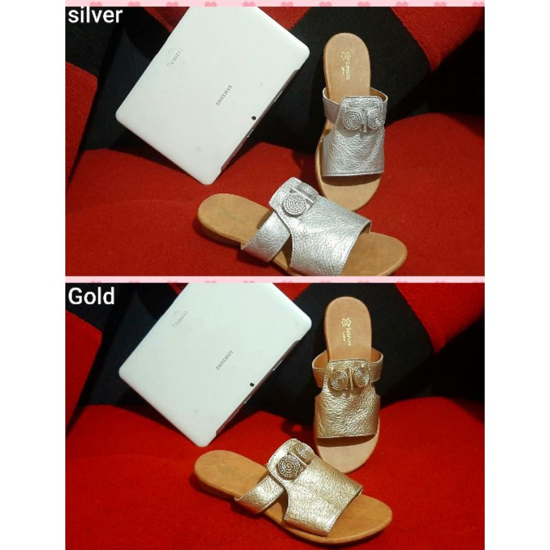 sandal kulit sapi motif bunga