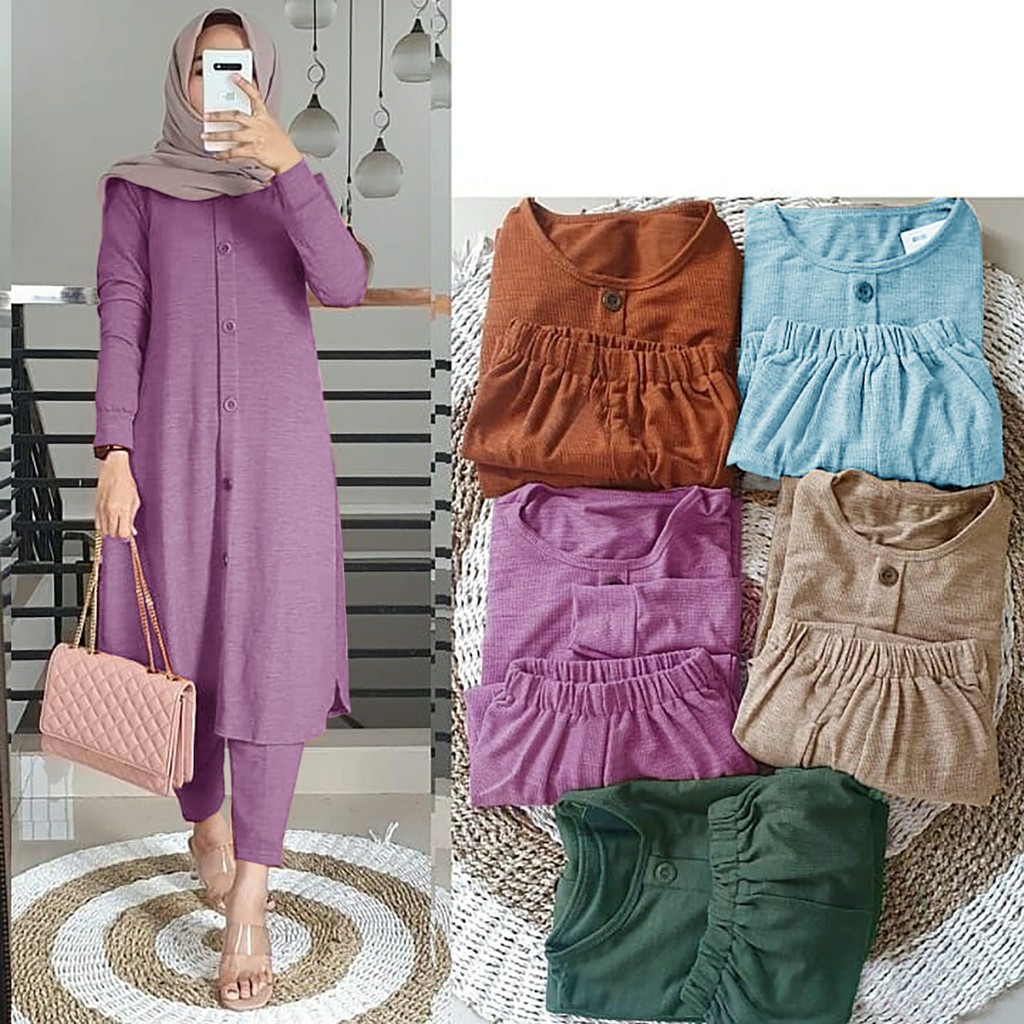 QUINNYSHOP-COD-US-SETELAN BAJU TUNIK DAN CELANA WANITA MUSLIM-STELAN TUNIK-STELAN HIJAB OOTD TERBARU