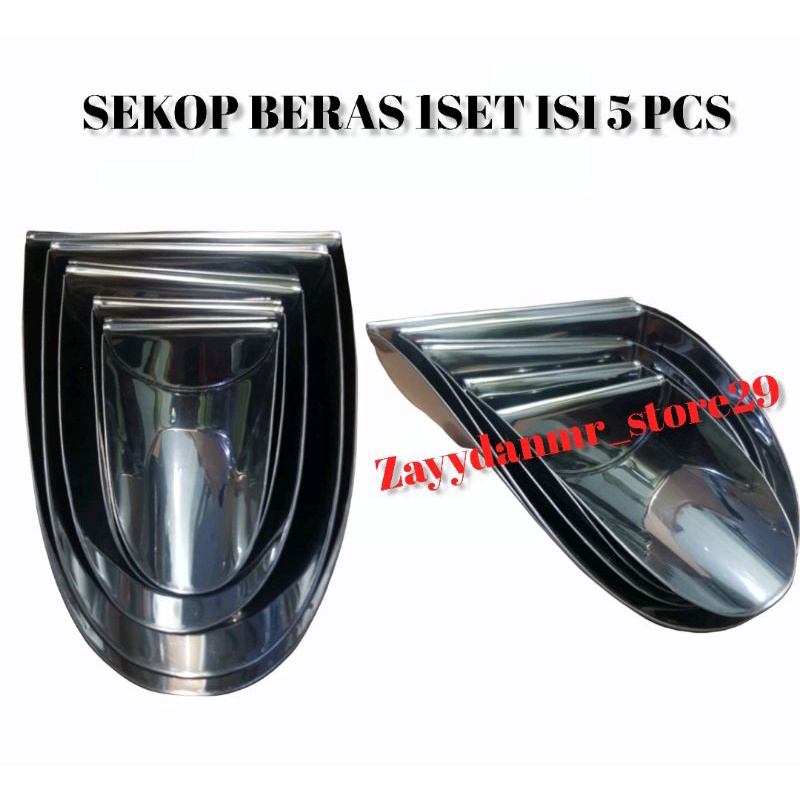 Sekop Beras Stainless Gula Terigu Gandum/Serokan Beras/Takaran Beras/Gula Pasir/Tepung/ 1 SET 5 PCS