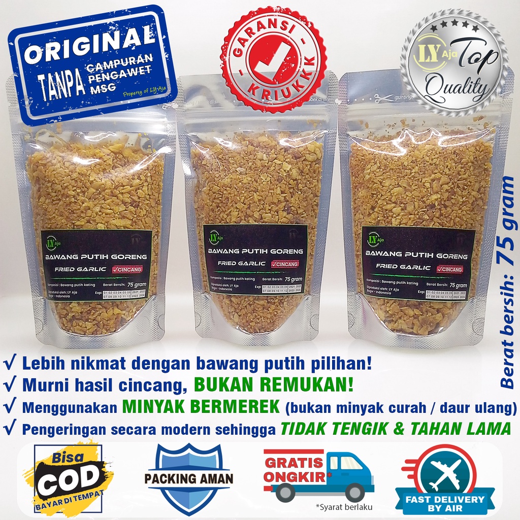 Bawang Putih Kating Goreng Cincang LY Aja 75 Gram Minced Fried Garlic ASLI TANPA TEPUNG 75 Gr