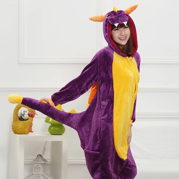 BAJU ONESIE DINOSAURUS DINO GODZILLA UNGU PIYAMA KOSTUM COSPLAY