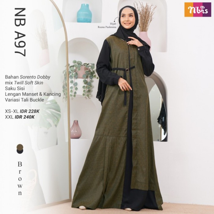 PROMO GAMIS Baju Muslim Wanita Gamis Nibras NB A97 - Brown, XS TERLARIS JUMBO TERBARU HITAM TERMURAH