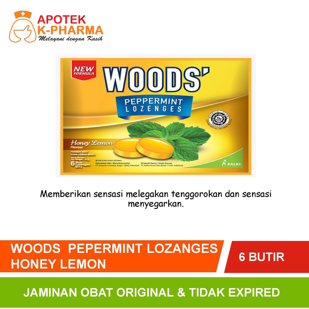 

Woods Pepermint Lozanges Honey lemon Isi 6 Butir Obat Original Kalbe