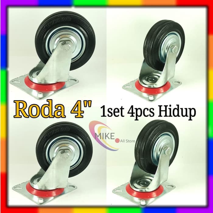 Roda Troli 4" (4pcs Hidup) Roda Karet 4inchi etalase 4 inchRoda Troly