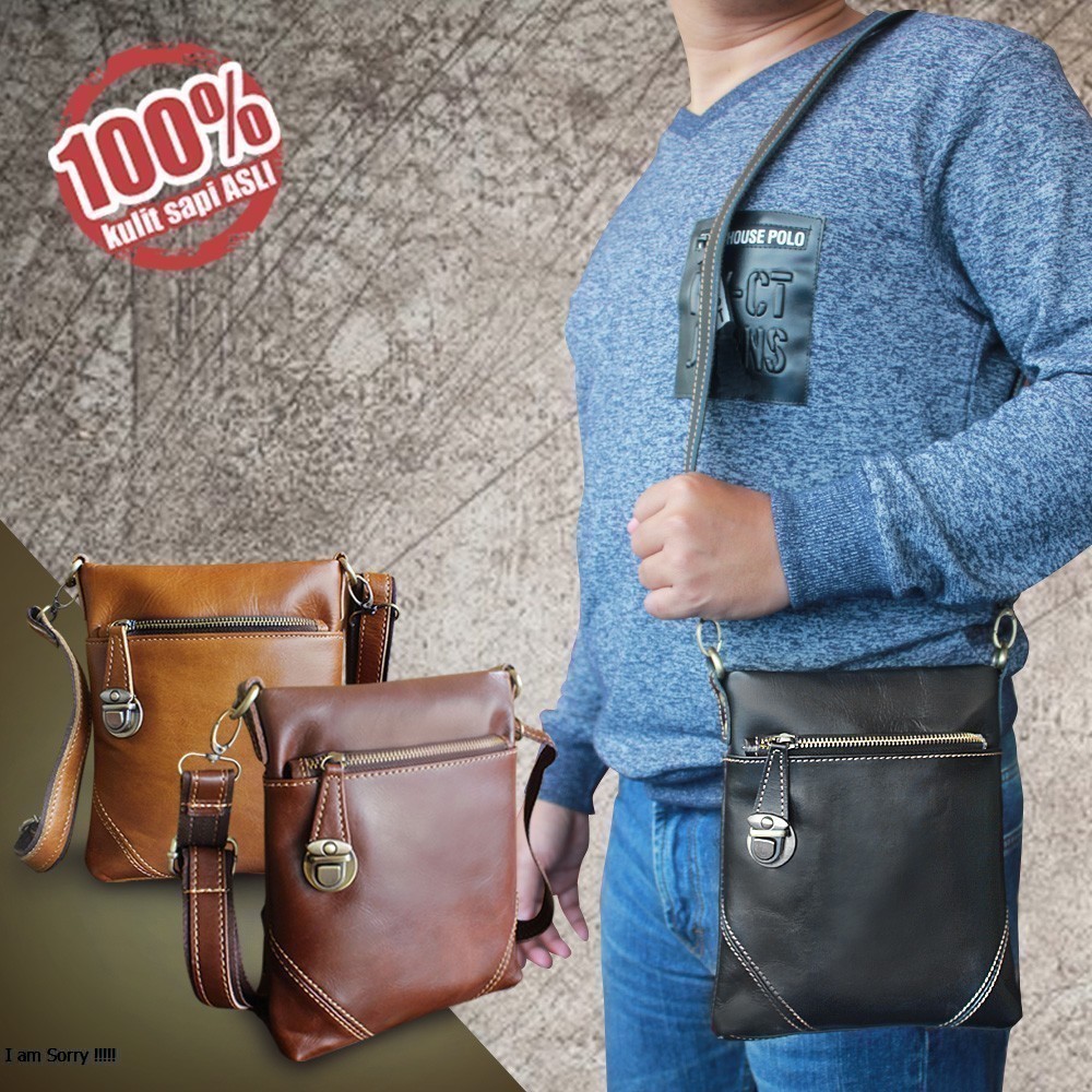 Tas Selempang Pria Kulit Sapi Asli Kode : TC03 SLING BAG TAS BAHU PRIA SLEMPANG