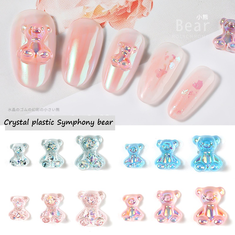 6 Pcs Aksesoris Perhiasan Ukiran Beruang Gummy Bear 3D Bahan Jelly Silikon Untuk Dekorasi Kuku