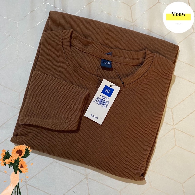 RIB Premium - Baju Lengan Panjang Bahan Rib - Kaos Rajut Halus - Basic Long Sleeve #200 Nutella