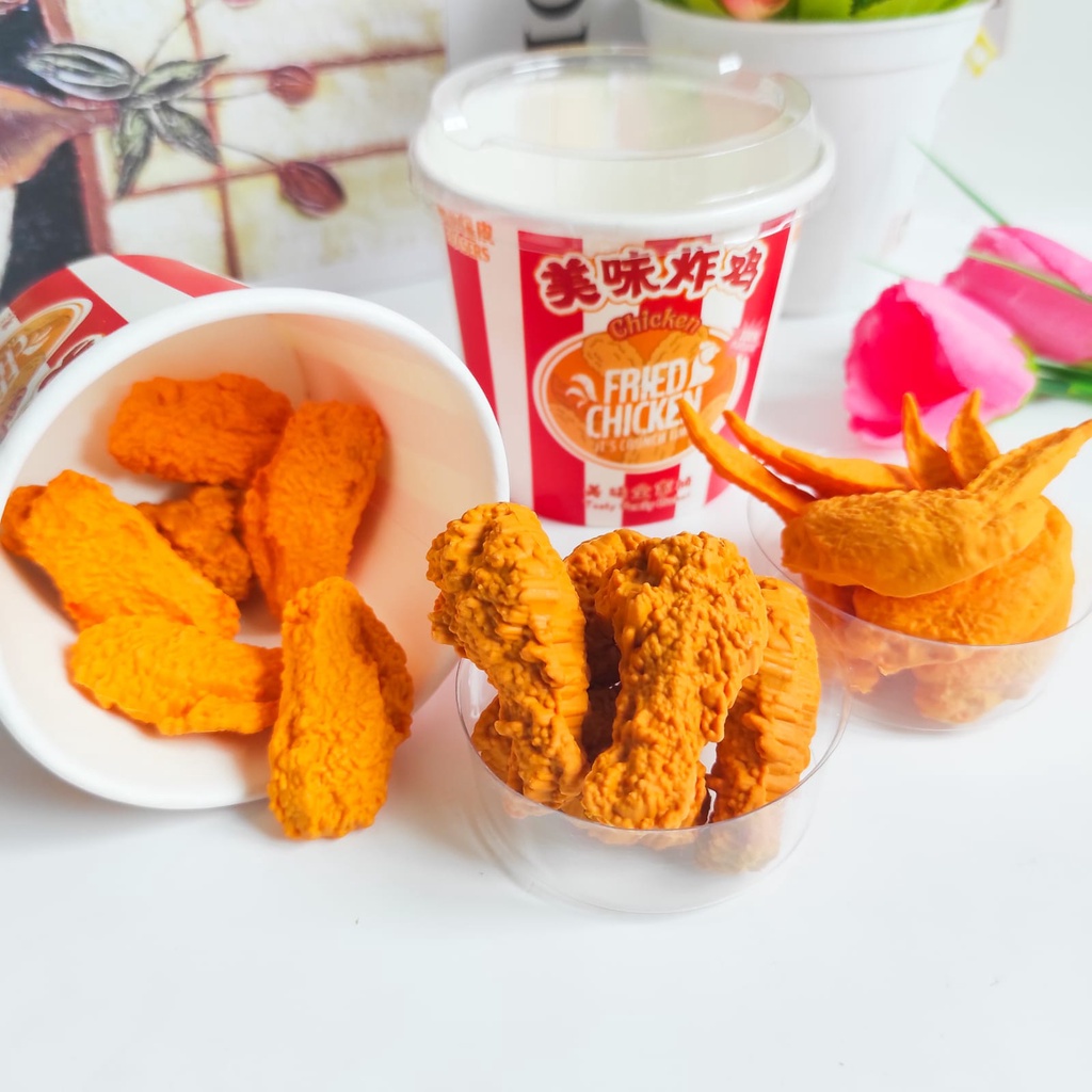 PENGHAPUS MAKANAN FRIED CHICKEN 9 PCS ERASER AYAM CRISHPY ALAT TULIS LUCU HAPUSAN UNIK COD