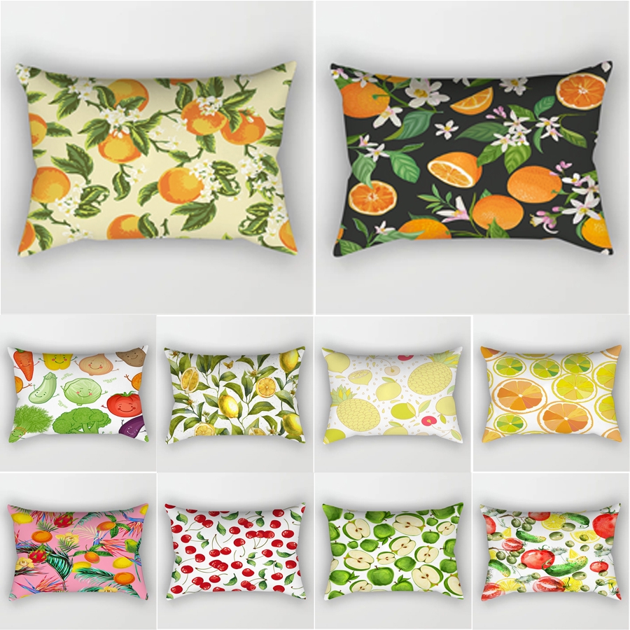 Buah lemon segar pola tanaman bantal kulit sofa tempat Buah lemon segar pola tanaman bantal kulit sofa tempat