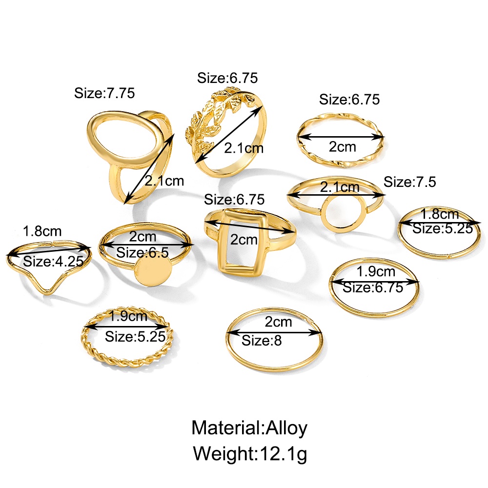 11 Pcs/set Retro Fashion Gold Ring Set Leaves Geometry Sliver Rings Women Jewelry Accessories Gift