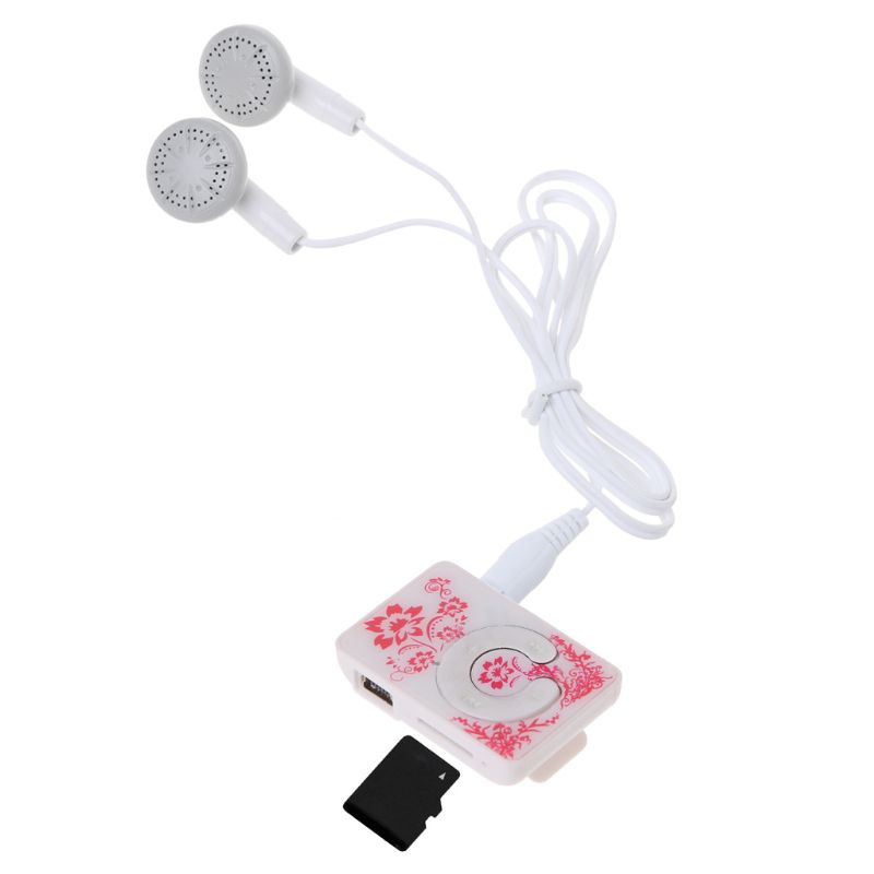 Cre MP3 Player Mini Portable 32GB TF Card Motif Bunga Dengan Kabel USB + Earplug