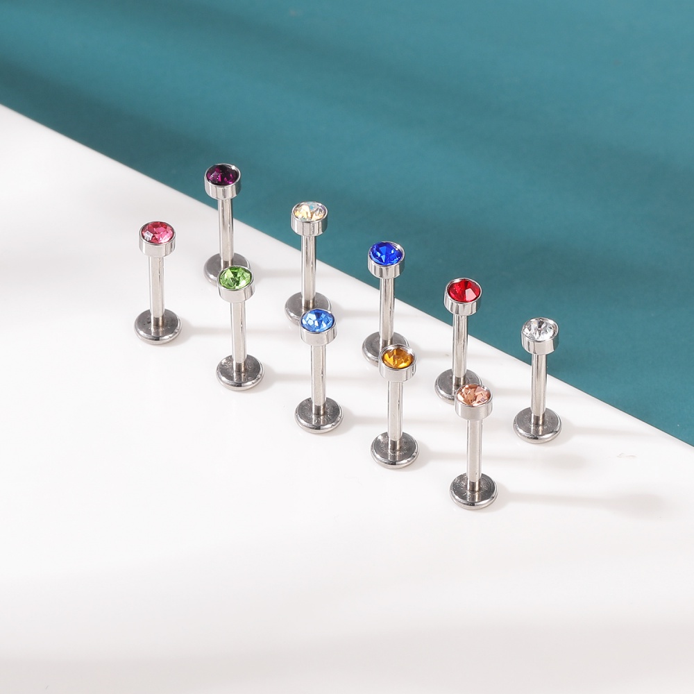 10-12pcs / lot Anting Tindik Bibir / Tulang Rawan Bahan Stainless Steel Hias Kristal Warna-Warni