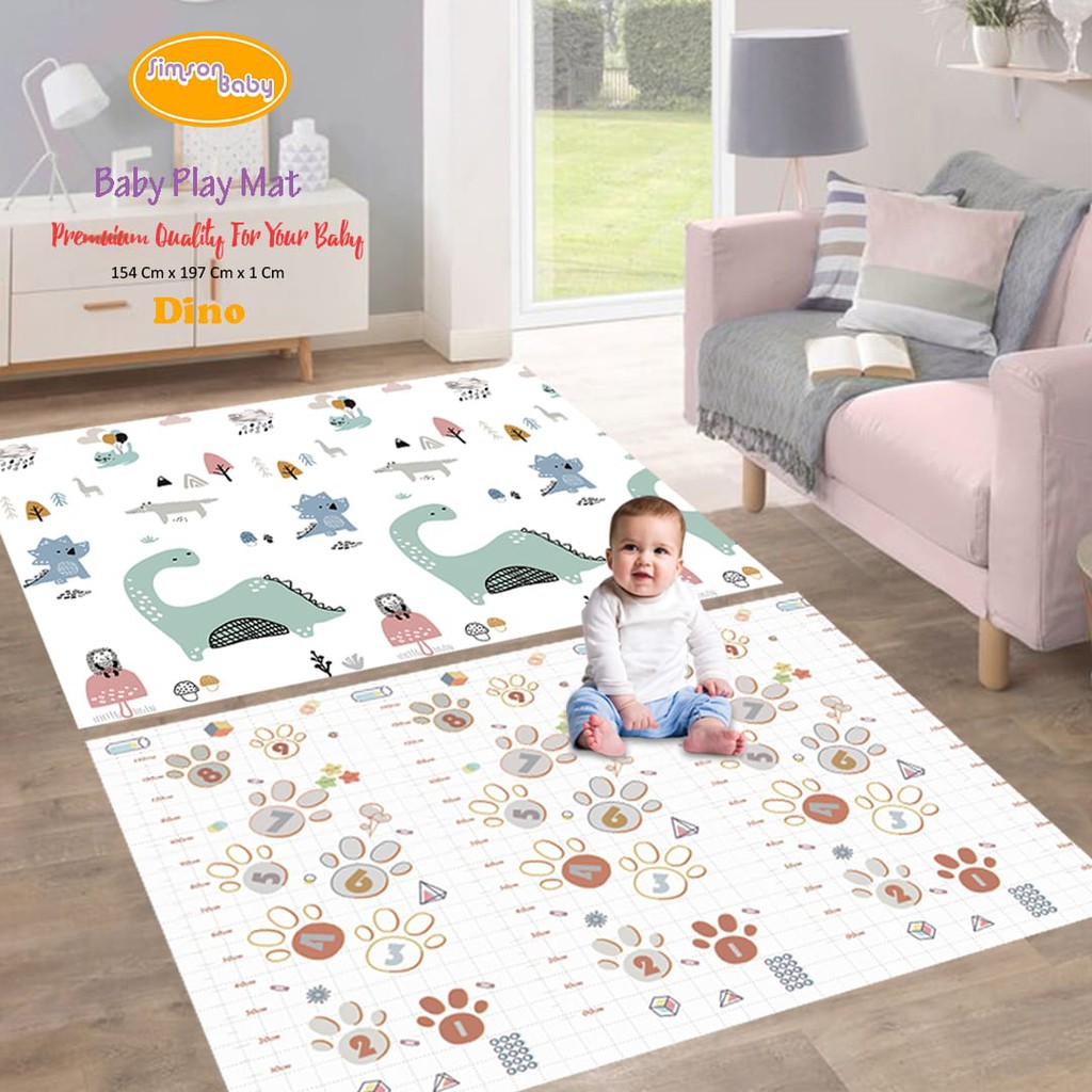 TERLARIS PREMIUM Simson Baby Playmat Premium Anak Bayi Lipat 154 x 197 x 1 Cm MOTIF BOLAK BALIK-DINO