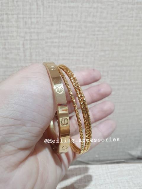 Gelang titanium asli gold bahan tebal Anti karat Bracelet Stainless steel Premium Quality Gt36