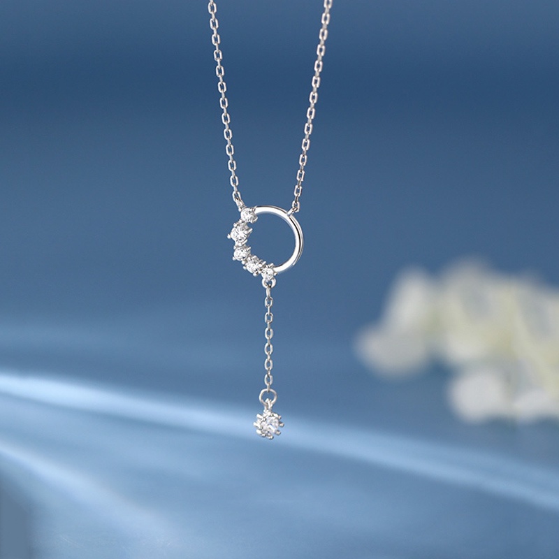 Kalung Choker Rantai Klavikula Bentuk Bulat Hias Liontin Rumbai Kristal Kilau Untuk Wanita