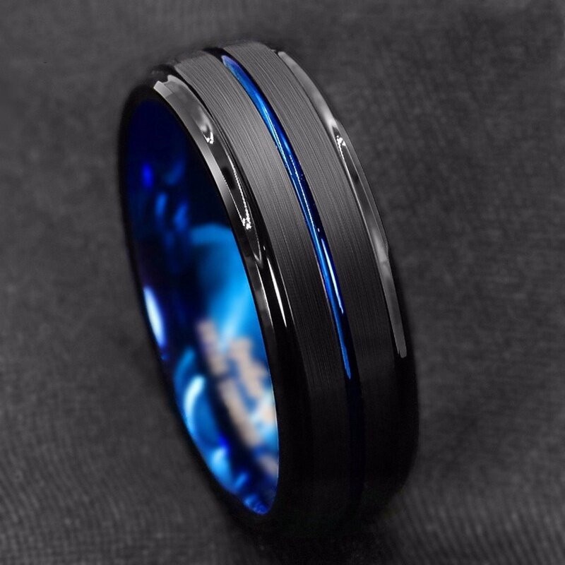 Cincin Tungsten 8mm Warna Hitam Biru Untuk Pria