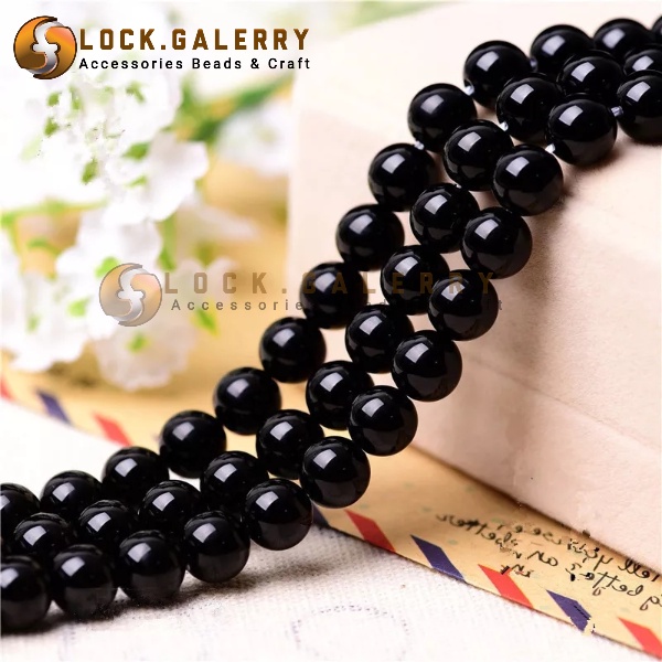 Bahan Gelang Batu Alam Manik Manik Batu Black Onyx Hitam