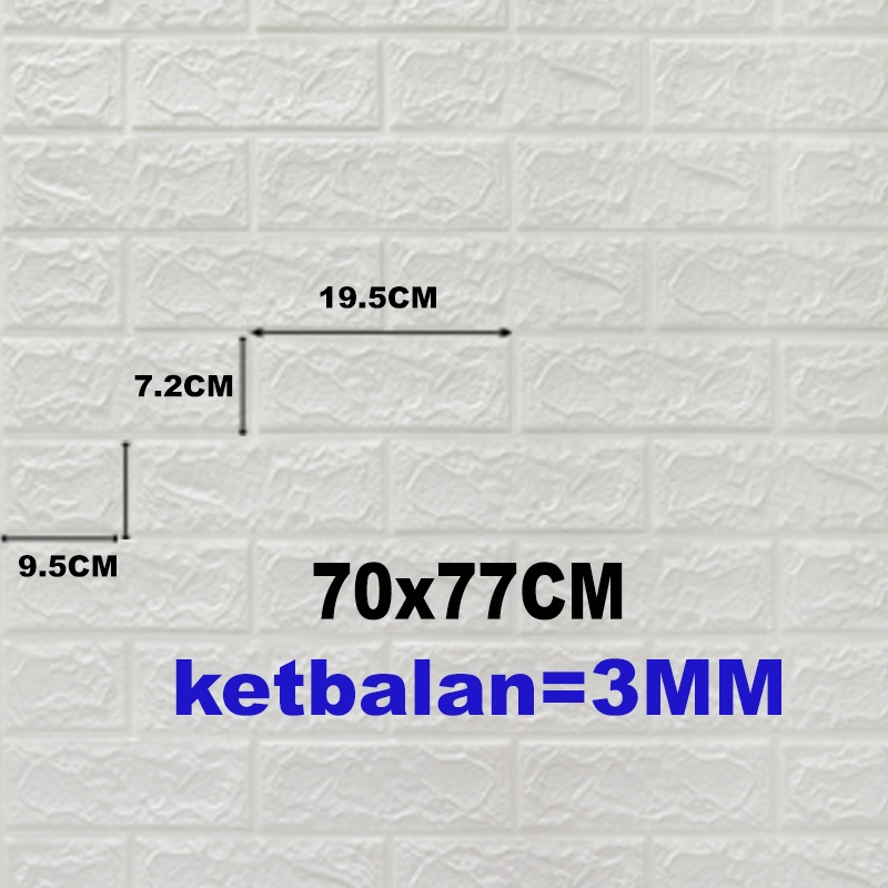 (KaLaTO) Wallpaper Dingding 3D Foam Motif Batu Bata 70 x 77 CM Dekorasi Dinding Kamar Murah Wallpaper 3D Foam-Putih 3mm