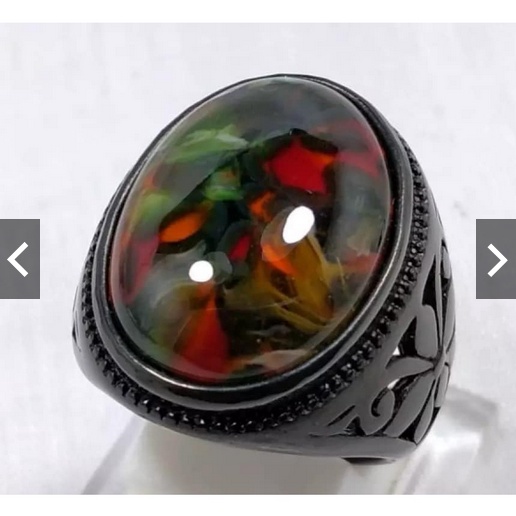 Batu Cincin Akik Pancawarna Ring Titanium Hitam Anti Karat High Quality