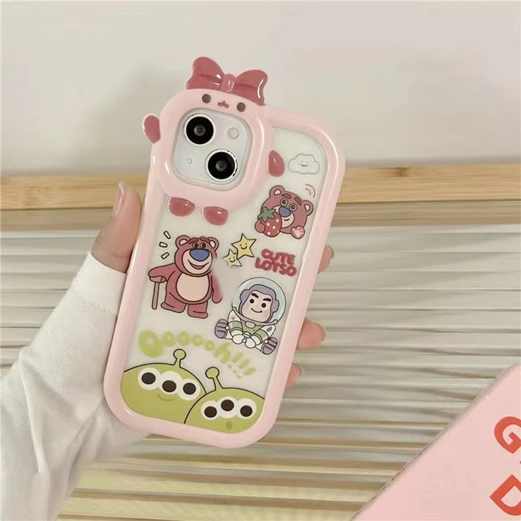 Case TPU Motif Kartun Beruang Strawberry Untuk iPhone 13pro 13prm 11 7Plus 8Plus Xr XS 13 12pro Max