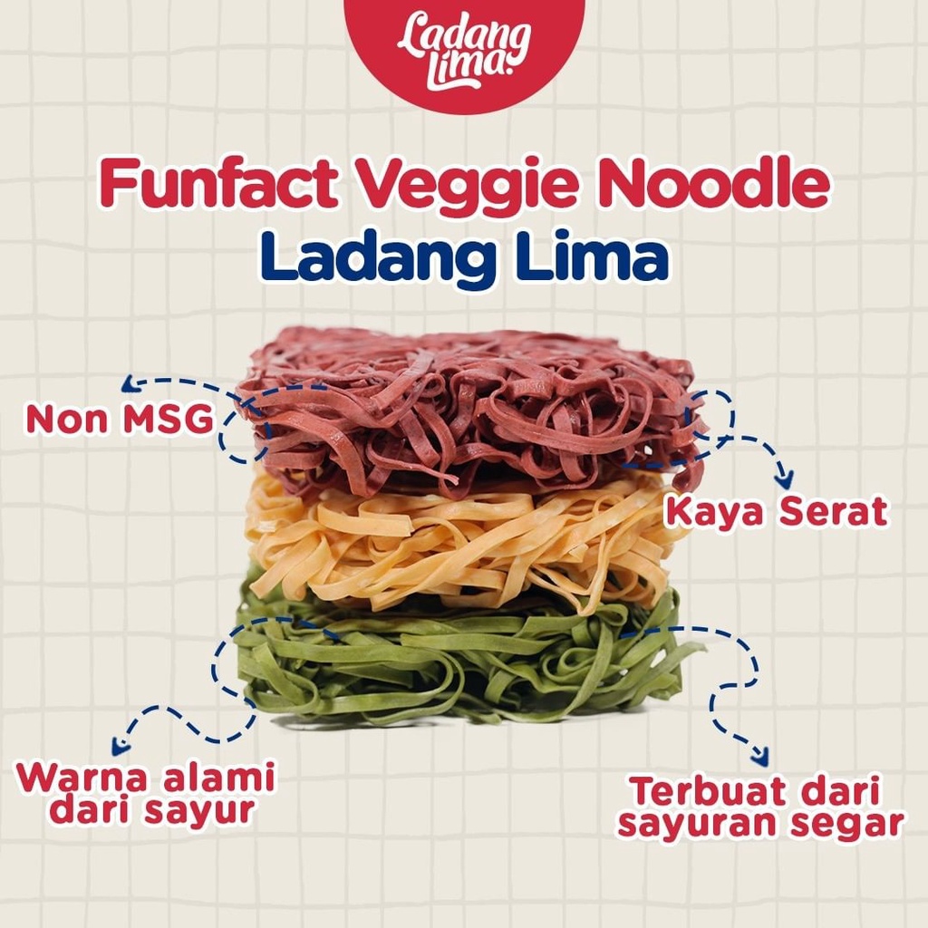 LADANG LIMA Veggie Noodle 76 g Halal | Beat Kale Tomato Basil | Mie Sayur Sehat