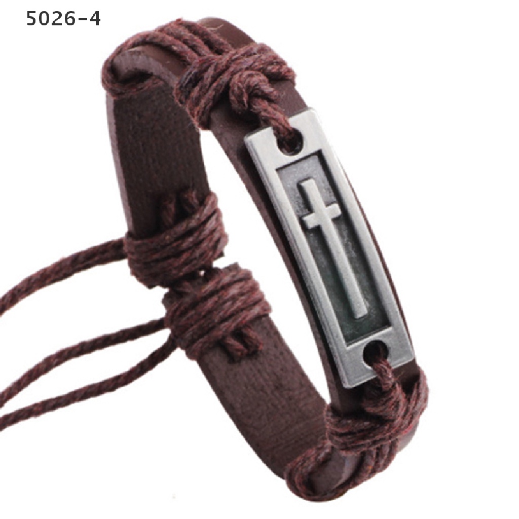 5026-4 Cross Leather Bracelet For Men Women Jesus Christian Religious Vintage Bracelets 5026-4