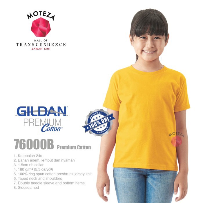 Moteza Kaos Polos - GILDAN Premium Cotton 76000B - YOUTH KIDS - WARNA (Warm)