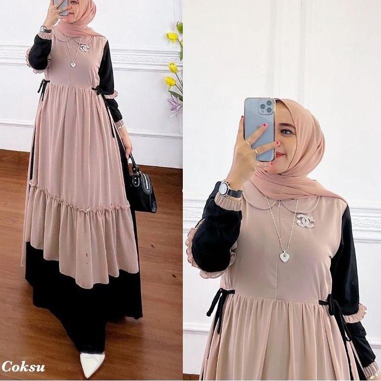 JGO.21Jl22ᶜ– - PRIANKA DRESS GAMIS MUSLIM CERUTY FULL LAYER LAPIS PURING PREMIUM LD 110 FIT S-XL ( F