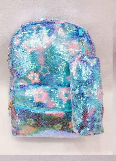 TAS RANSEL ANAK PEREMPUAN SEQUIN SEKOLAH FASHION TERBARU IMPORT SATU SET KOTAK PENSIL BISA COD