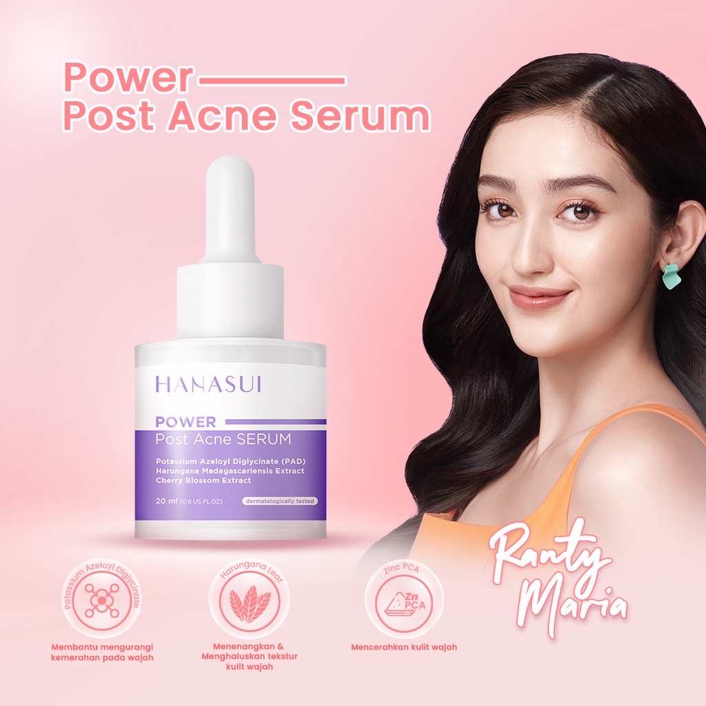 HANASUI Power Post Acne Serum Indonesia / Serum Wajah / Potassium Azeloyl Diglycinate PAD Harungana Madagascariensis Extract Cherry Blossom Extract 20ml / Kemerahan Kulit Berjerawat Jerawat / Super Powerful Series / Skincare Face Care / Intense Treatment