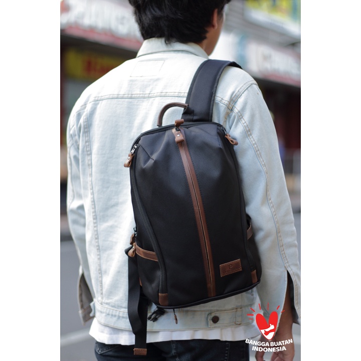Ransel Pusiill // Ransel Kombinasi Kulit Sapi Asli + Cordura // Ransel Mini // Backpack Pria dan Wan