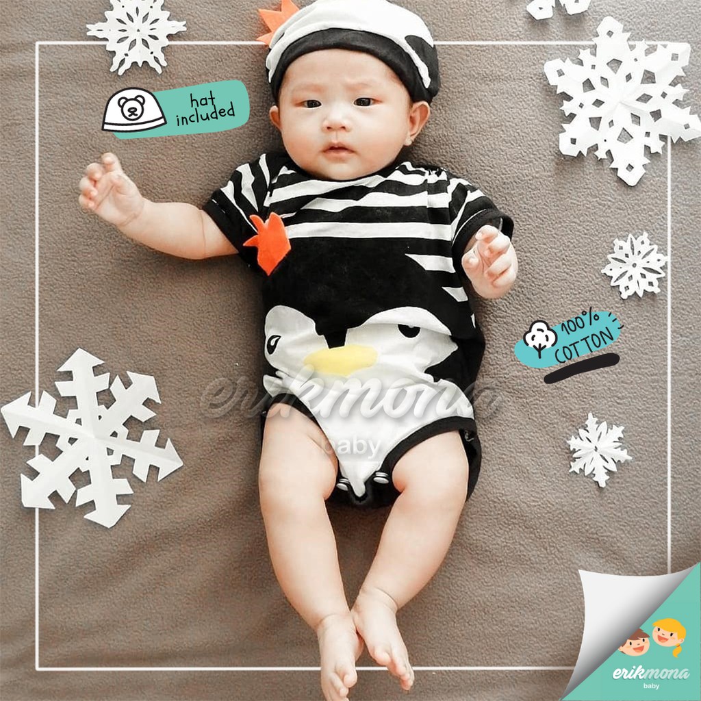 ✔️baju bayi jumper bayi✔️ karakter penguin hitam lucu✔️